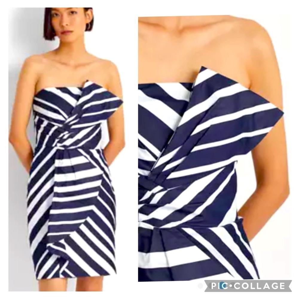 Ralph Lauren NWT Navy White Taffeta Strapless wedding Guest Cocktail Dress SZ 8 - Picture 3 of 17
